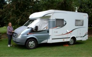 Sue and our van at the Drum
